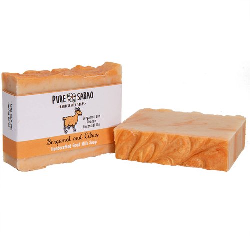 PURE SABAO Bergamot and Citrus – Goat Milk Soap - Handmade Natural Soap - Bergamot and Orange Essential Oil, approx. 4 Ounce