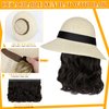 Lansigreen Sun Hat with Hair Extensions Hat Wig UPF 50+ Foldable Wide Brim Straw Beach Hat Attached 9" Wavy Hairpiece Synthetic for Women Summer Dark Brown