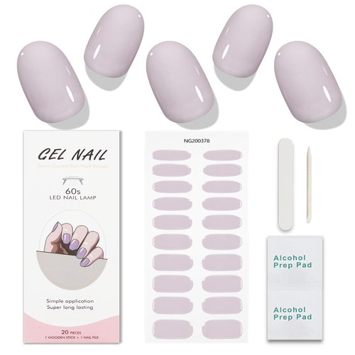 JMEOWIO Semi Cured Gel Nail Strips Solid Color Gray Pink Gel Nail Stickers Nail Supplies Nail Art Design Decoration Accessories