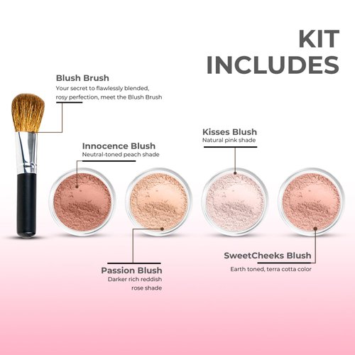 5pc BLUSH SET with BRUSH Mineral Makeup Kit Bare Face Powder Rouge Highlight (Full Size Blush Set)