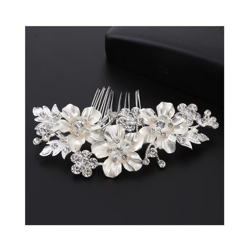 Suandsu Hair Comb Rhinestones Side Combs Crystal Bridal Hair Piece Accessories Silver