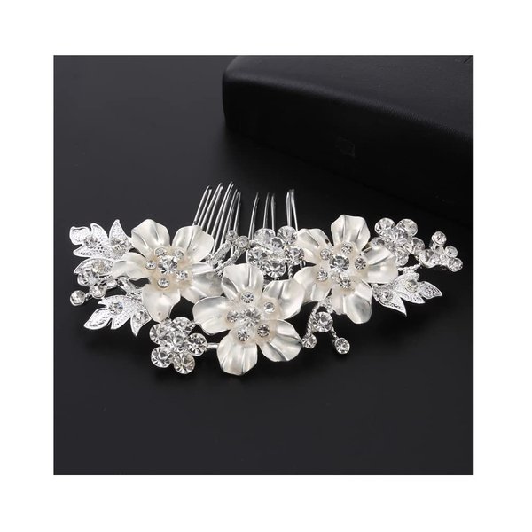 Suandsu Hair Comb Rhinestones Side Combs Crystal Bridal Hair Piece Accessories Silver