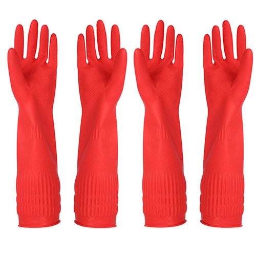 YSLON Rubber Cleaning Gloves Kitchen Dishwashing Glove 2-Pairs And Cleaning Cloth 2-Pack,Waterproof Reuseable. (Small)