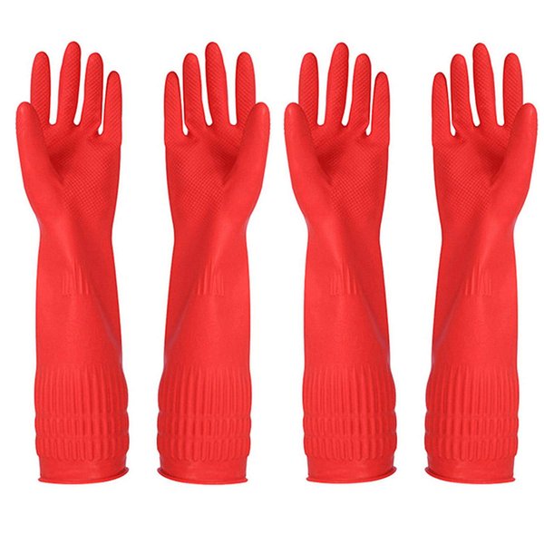 YSLON Rubber Cleaning Gloves Kitchen Dishwashing Glove 2-Pairs And Cleaning Cloth 2-Pack,Waterproof Reuseable. (Small)