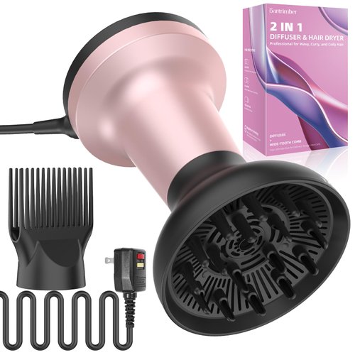 2 In 1 Diffuser Hair Dryer for Curly Hair: Portable 1875W Ionic Hair Dryer w/Diffuser & Comb Nozzle Attachment, Enhances Curl Waves, Reduce Frizz, Overheat Protection, Travel Size, Gifts for Women Her