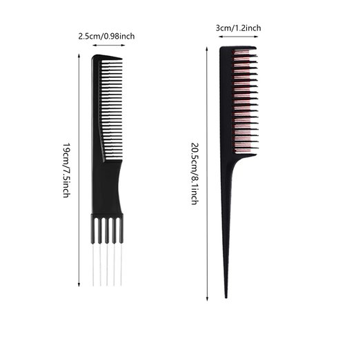 6 Pcs Hair Teasing Comb Set Includes Black Carbon Lift Teasing Combs with Metal Prong, Triple Pin Rat Tail Comb for Parting Hair,Adds Volume To Fine, Medium, And Thinning Hair for Women and Men