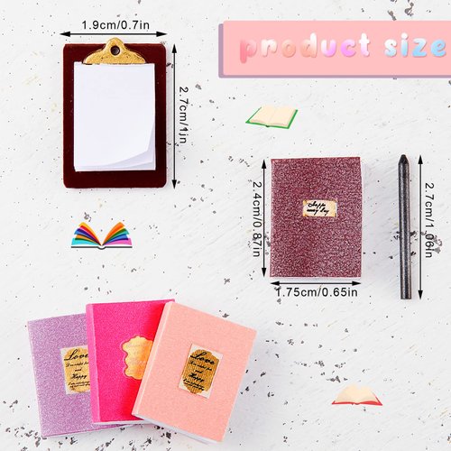 4 Pieces Miniature Book with 8 Pieces Miniature Pencil and 2 Pieces Miniature Clipboard Dollhouse Home Miniature Model DIY Decor Doll House School Accessories Coloring House Playset(Novel Style)