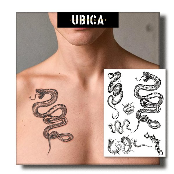 UBICA Temporary Tattoos Adult, 2 Sheets Fake Tattoos, Realistic And Long-Lasting Non-Reflective, Waterproof For 1-2 Weeks, snake Tattoos 4.7x6.8in