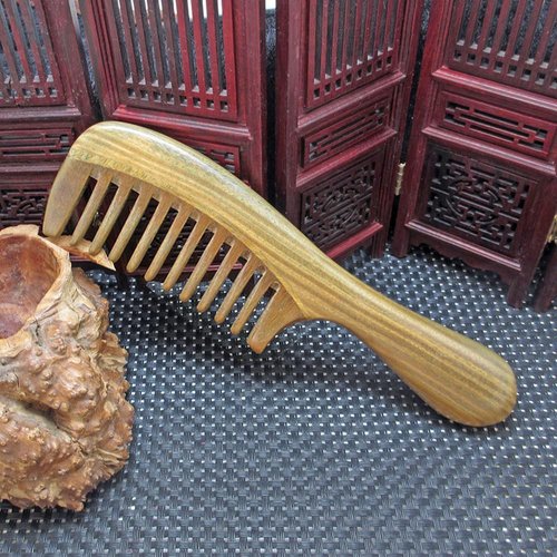 Natural Green Sandalwood Hair Comb - Anti-static Natural Sandalwood Hair Detox Wooden Comb (Wide Teeth)