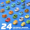 YiHee 24 Pieces Pull Back Cars Toy Vehicles Set, Mini Toys City Cars and Trucks, Variety of Vehicles and Figures, Small Car with Storage Bag, Party Favors Bulk Birthday Gift for Boys Girls Kids