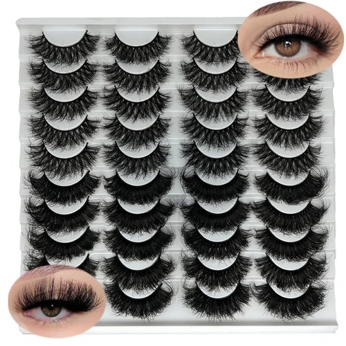 loladook Mink Lashes Pack 20 Pairs Strip Dramatic Lashes Fluffy 18/20mm Long Cat Eye Faux Mink Lashes Wispy Volume False Eyelashes Multipack