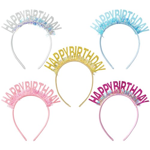 Kunyeah 5Pcs Happy Birthday Girl Headband Glitter Birthday Crown Birthday Tiara Set Birthday Hair Hoop Birthday Party Supplies Hair Accessories for Girl Women