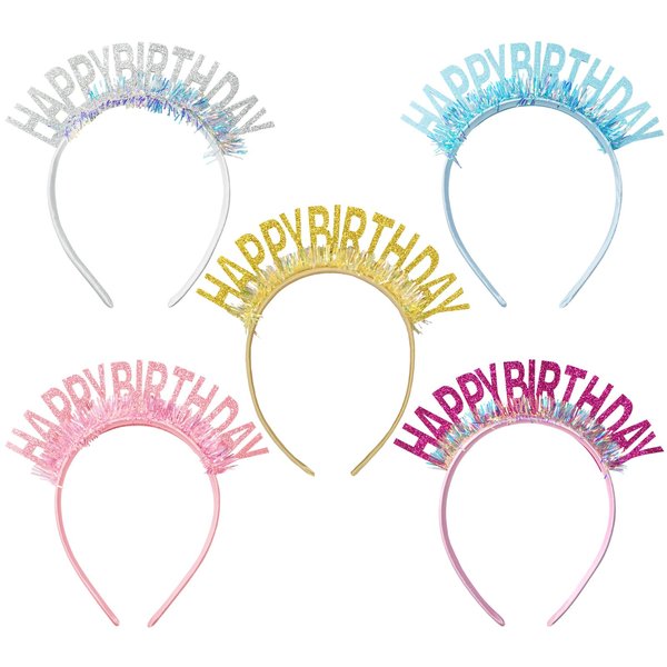 Kunyeah 5Pcs Happy Birthday Girl Headband Glitter Birthday Crown Birthday Tiara Set Birthday Hair Hoop Birthday Party Supplies Hair Accessories for Girl Women