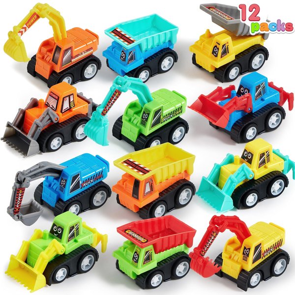 JOYIN 12-Piece Mini Construction Car Set, Plastic, Unisex, Non-Riding Toy Vehicle, Perfect for Imaginative Play and Parties