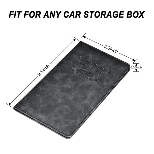 HerriaT Car Registration and Insurance Card Holder - Leather Vehicle Glove Box Automobile Documents Paperwork Wallet Case Organizer for ID, Driver's License, Key Contact Information Cards