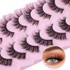 Maigitur Mink Lashes Fluffy 3D False Eyelashes 6-12mm Wispy Cat Eye Lashes that Look Like Extensions Strip Lashes Pack 7 Pairs Lightweight Fake Eyelashes for Doll Eye Makeup LZM-23, PINK