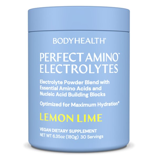 BodyHealth PerfectAmino Electrolytes Powder, Hydration Powder, Sugar Free Electrolyte Drink Mix, Keto Electrolytes Powder, Non GMO, Lemon Lime (30 Servings)