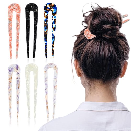 Tyqour 6 Pieces U Shaped French Pin French Hair Pins for Thick Fine Hair Fork Hair Hair U Pins for Hair Bun Hair Fork for Women Girls Hairstyles Accessories