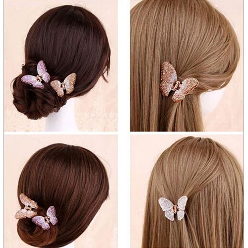 Suoirblss 1PC Elegant Butterfly Hairpin Fancy Rhinestones Claw Clip Jaw Clips for Women Lady (Coffee)
