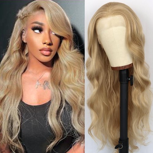 Heberac Blonde Gold Synthetic Lace Front Wigs 13x3 body wave pre plucked Natural Hairline loose wave hd lace front wigs water wave Glueless lace front wig hair for Black Women