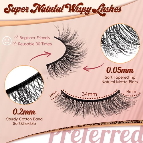 VYRILA Wispy Lashes 0.05mm PBT Fiber Natural Lashes, 0.2mm Superfine Band Cat Eye False Eyelashes, 5 Pairs Fluffy Strip Lashes Mink Lashes (Aura-5 Pairs In 1 Pack)