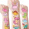 Three Rex Dinosaur Temporary Tattoos - 6 Sheets 180 Pcs Pink 3rd Birthday Decorations Cute Cartoon T-rex Tattoo Stickers for Girls 3 Year Old Dino Party Favors Decor Supplies