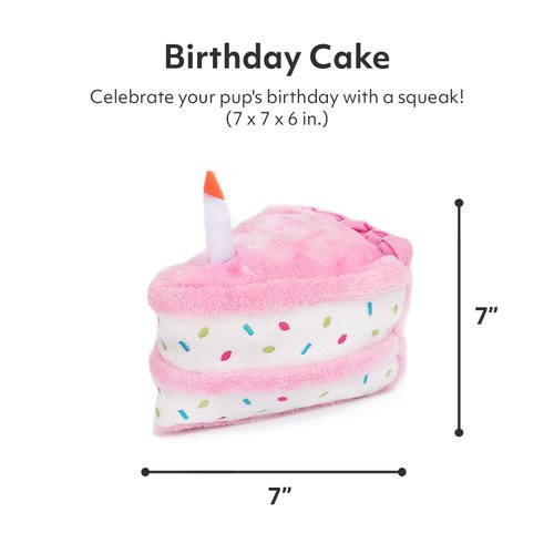 ZippyPaws Birthday Gifts for Dogs - Pink Birthday Cake Slice, Plush Squeaky Dog Toy, Dog Birthday Party Supplies for Boys & Girls