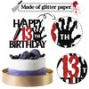 Black Glitter Killer Happy 13th Birthday Cake Topper, Halloween Zombie Vampire Bloody Friday Birthday Décor, Halloween Horror Themed 13th Birthday Party Decorations
