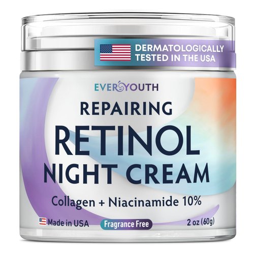 EVERYOUTH Night Cream Face Moisturizer with Retinol, Collagen, Niacinamide 10%, Anti Wrinkle Face Cream, Made in USA, Retinol Cream for Face, Anti Aging Face Cream, Face Moisturizer for Women, 1.7oz