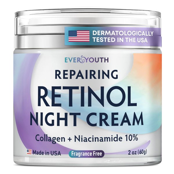 EVERYOUTH Night Cream Face Moisturizer with Retinol, Collagen, Niacinamide 10%, Anti Wrinkle Face Cream, Made in USA, Retinol Cream for Face, Anti Aging Face Cream, Face Moisturizer for Women, 1.7oz
