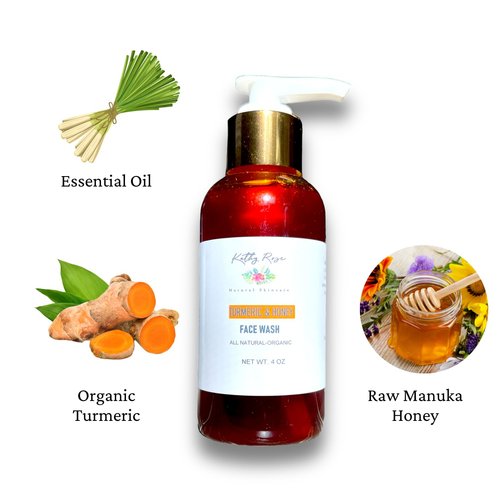 Kathy Rose Naturals Turmeric Manuka Face Wash Cleanser, 100% All Natural Turmeric Face Soap For Dark Spots, 4 oz