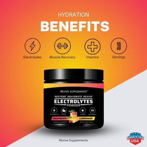 Raspberry Lemonade Electrolyte Hydration Drink - Essential Vitamins and Electrolytes for fasting - BCAA Electrolyte Powder and Multivitamins for instant hydration - No Sugar - No Caffeine- Made in USA