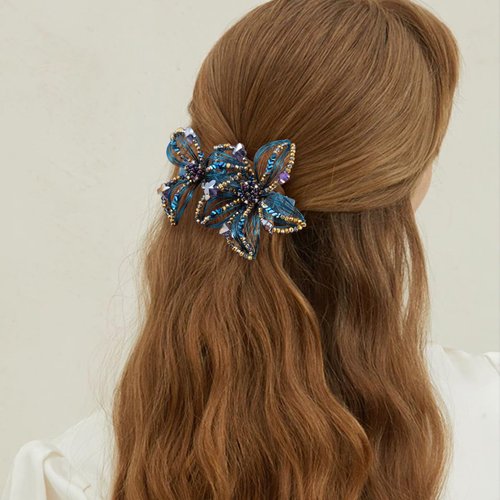 Mistofu 3.93Inch DIY Copper Wire Metal Hand-woven High-level design Barrettes Elegant Hair Accessories, Gifts for Women Girls (Misty blue)