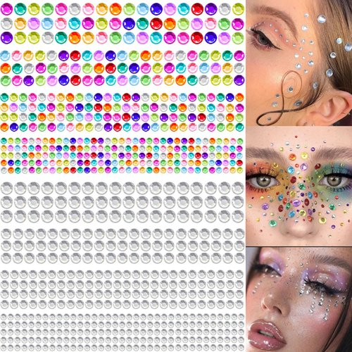 3584 Pcs Self Adhesive Rhinestones for Makeup Eyes 15 Colors Rainbow Rhinestones Face Jewels Gems Stick on, DIY Nail Makeup 3mm 4mm 5mm 6mm Rave Festival Accessories Costume for Women