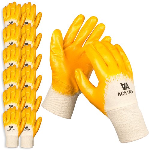 ACKTRA Nitrile Coated Cotton Safety WORK GLOVES 12 Pairs/Dozen, Knit Wrist Cuff, Multipurpose, for Men & Women, Orange, Small, WG001