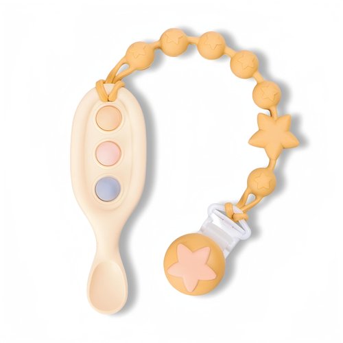 TinyHalo Sensory Popper Teething Toy, Teething Toy for Baby with Clip, Press Toy with Raised Textures to Soothe Sore Gums, BPA Free & Rustproof (Butter)