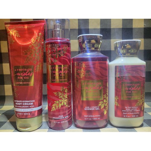 Fragrance Mist Body Cream Shower Gel Wash Body Lotion 8 oz each (4 pack, A Thousand Wishes for You Fine Fragrance Body Mist lotion cream shower gel)