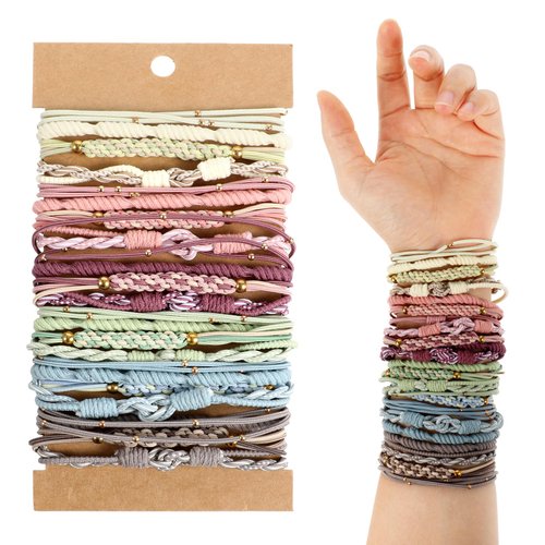 24Pcs Hair Tie Bracelets Boho Hair Ties Elastic Bracelet Hair Ties for Women Cute Ponytail Holder...