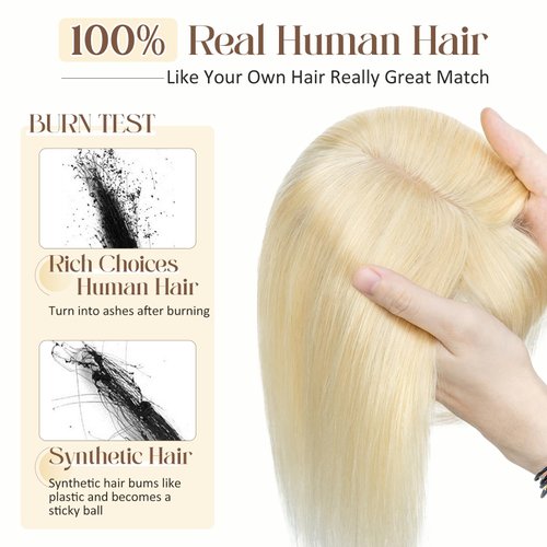 Rich Choices Hair Toppers For Women 100% Real Human Hair Topper With Bangs Silk Base Clip In Top Hair Pieces For Women With Thinning Hair (Bleach Blonde, 14 Inch)