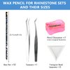 BOMOQING 10 Pencil for Rhinestones Pick up,Wax Rhinestone Picker Tool Pencil Nail Dotting Applicator White Bead Sorting Tray Triangular Plate 1 Pencil Sharpener, 1 Tweezers for Nail Art DIY