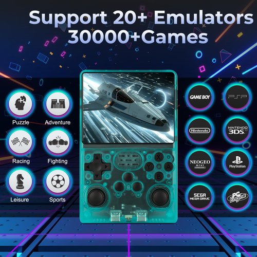 【30000 in 1】 R40S Pro Retro Handheld Game Console, Video Game Console, 3.5 inch IPS Screen, More Than 20 Emulator, 256G TF Card (Green)