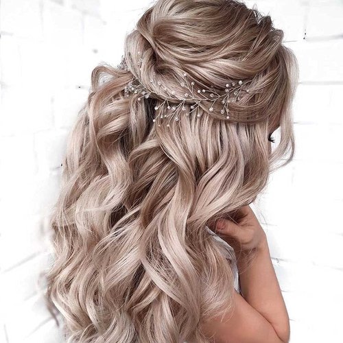 GENBREE Bride Pearl Wedding Hair Piece Rhinestone Hair Vine Bridal Headpiece Silver Hair Accessories for Women (19.7in) (A-Silver)