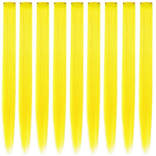 Rhyme 9PCS Princess Party Highlight Yellow Hairpieces Colored Hair Extensions Clip in/on for Girls and Women Wig Pieces Yellow Hair Accessories (Yellow)