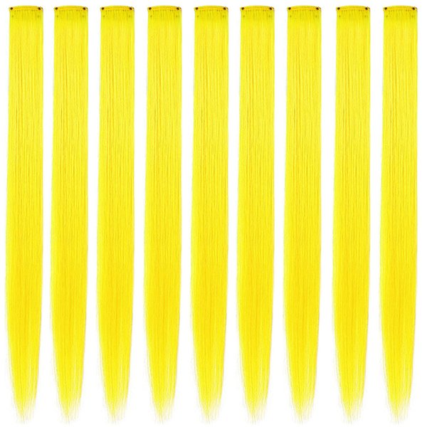 Rhyme 9PCS Princess Party Highlight Yellow Hairpieces Colored Hair Extensions Clip in/on for Girls and Women Wig Pieces Yellow Hair Accessories (Yellow)