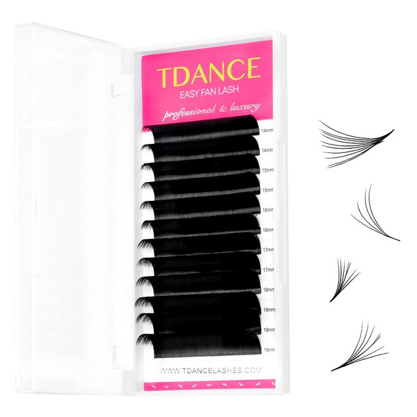 TDANCE Easy Fan Lash Extension Blooming Volume Eyelash Extensions C CC D DD J B L Curl 0.03-0.12mm Thickness Easy Fan Volume Lashes Self Fanning Eyelashes Extension (D-0.05,14-19mm)