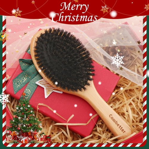 Combetter 100% Boar Bristle Hair Brush, Eco-Friendly Hairbrush for Women Men & Kids, Hair Smoothing and Massaging Detangling, Enhance Shine &Health