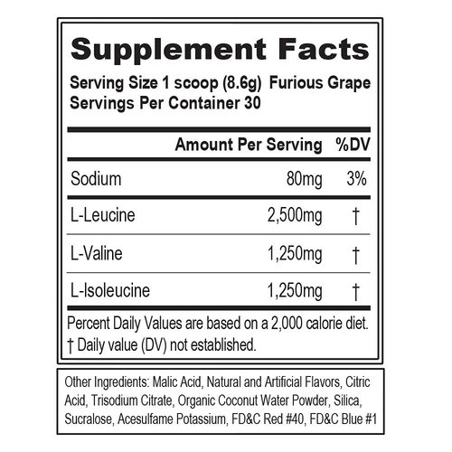Evlution EVL BCAAs Amino Acids Powder - BCAA Powder Post Workout Recovery Drink and Stim Free Pre Workout Energy Drink Powder - 5g Branched Chain Amino Acids Supplement for Men - Furious Grape