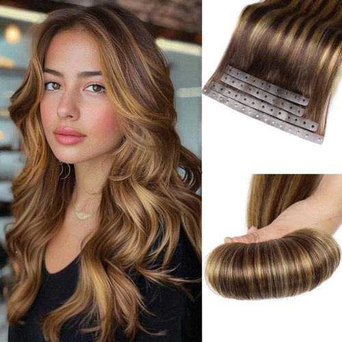Hanne Fashion Human Hair Extensions T4/27 Highlight Honey Blonde Remy Human Hair Extensions with ...
