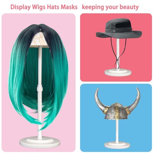 Wig Stand 2 Pack Adjustable Height Wig Holder Stands Non-Slip Portable Wig Head Holders Sturdy Plastic Wig Head Stand for Multiple Wigs and Hats Styling Drying Display (White)