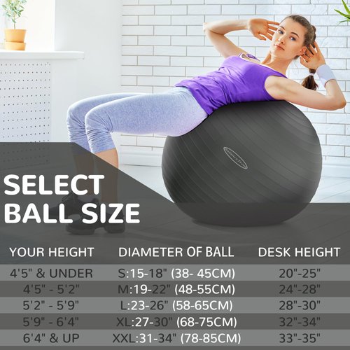 Signature Fitness Anti-Burst and Slip Resistant Exercise Ball Yoga Ball Fitness Ball Birthing Ball with Quick Pump, 2,000-Pound Capacity, Gray, 18-inch, S
